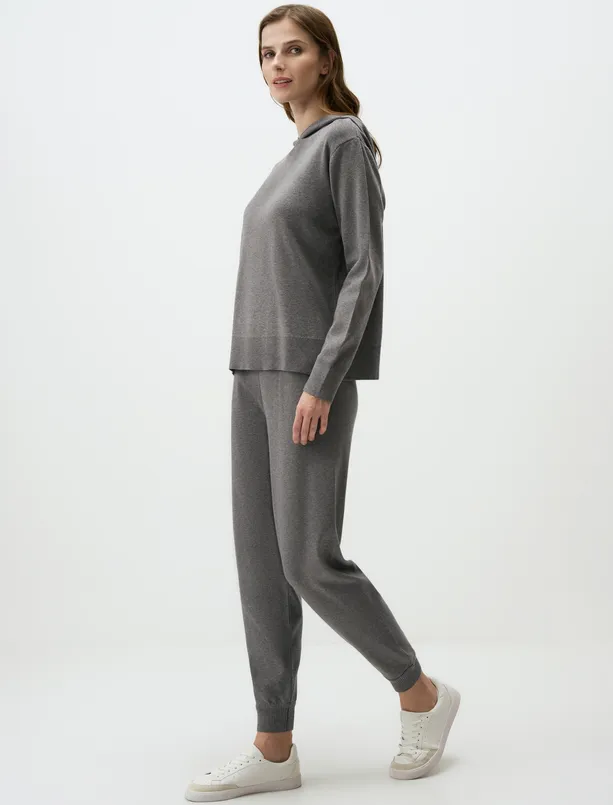 Women Anthracite Melange High Waist Relaxed Fit Jogger Pants