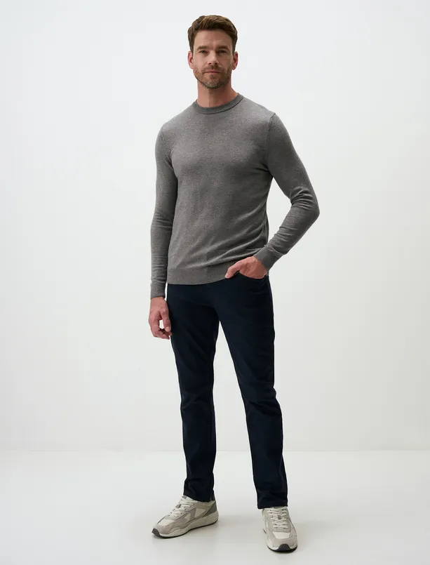 Women Anthracite Melange Crew Neck Long Sleeve Mens Knit Sweater