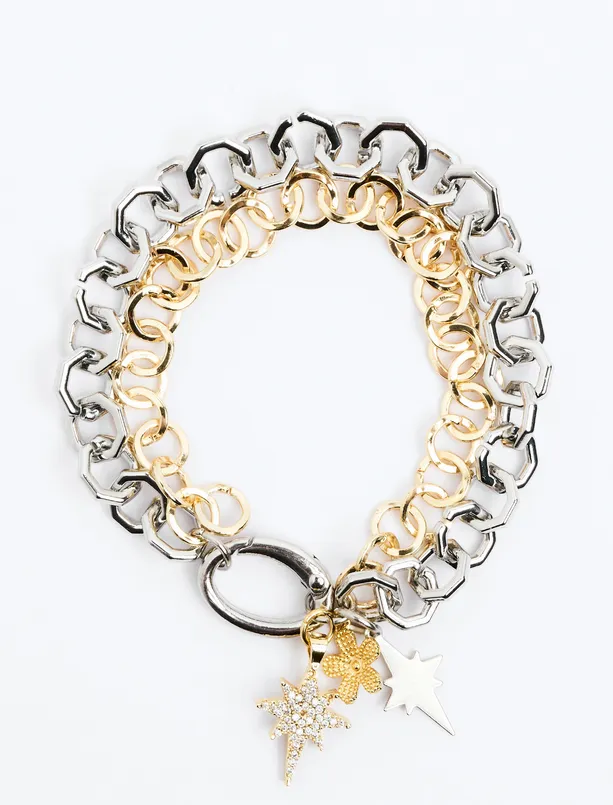 Women Mixed Flower Figured Double Chain Bracelet