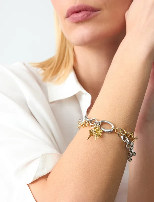 Women Mixed Flower Figured Double Chain Bracelet