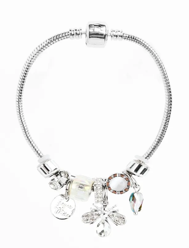 Women Grey Flower Figured Charm Bracelet