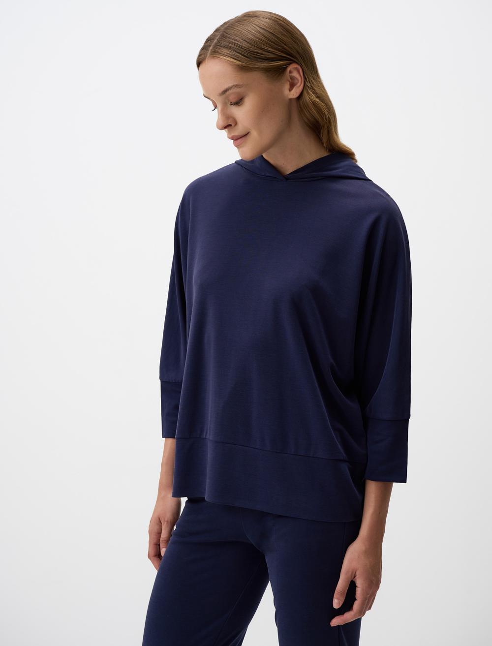 Bol Kesim Truvakar Kol Kapüşonlu Örme Sweatshirt