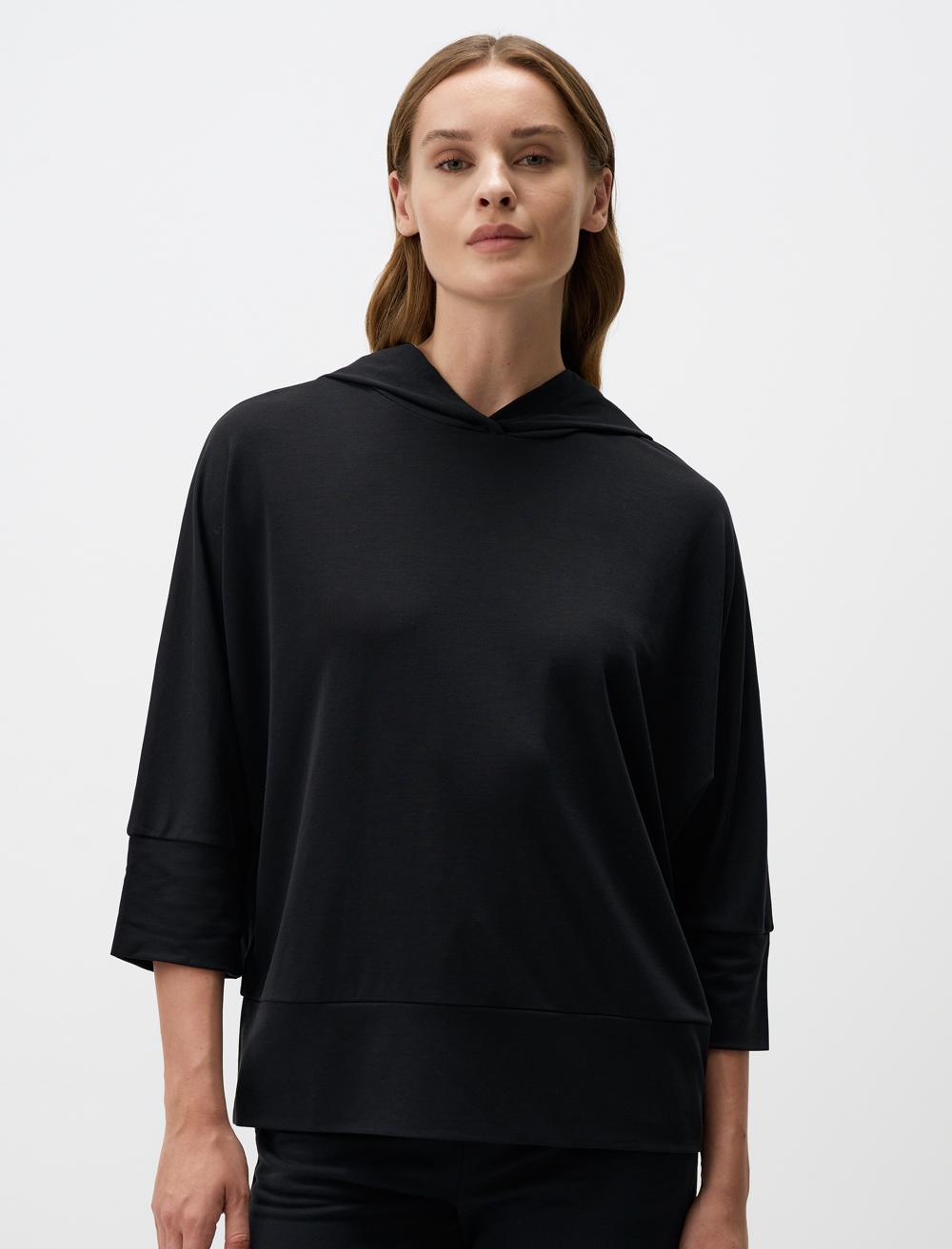 Bol Kesim Truvakar Kol Kapüşonlu Örme Sweatshirt