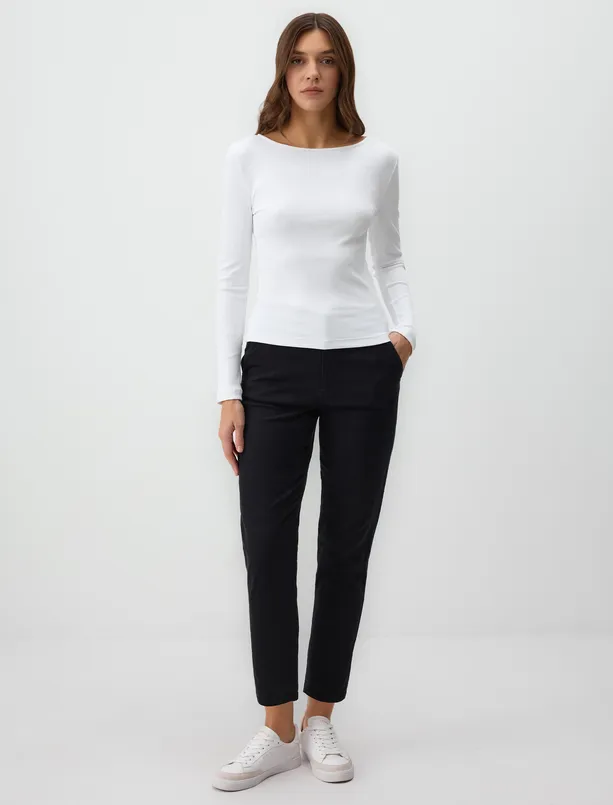 Women Ecru Slim Fit Boat Neck Knitted Blouse