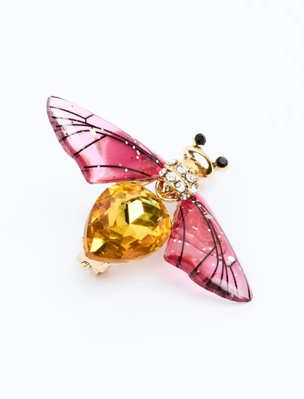 Women Pink Colorful Butterfly Figured Brooch