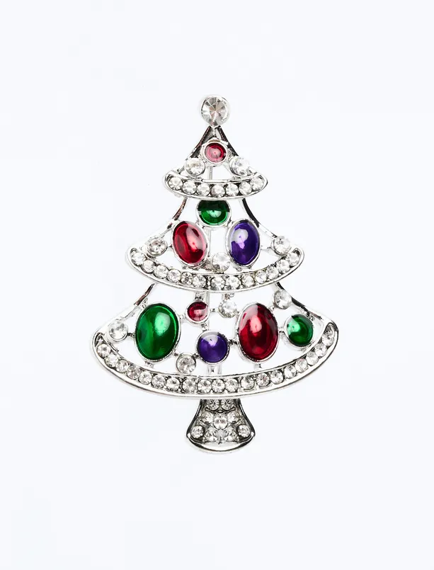 Women Purple Pine Tree Figured Brilliant Stone Brooch