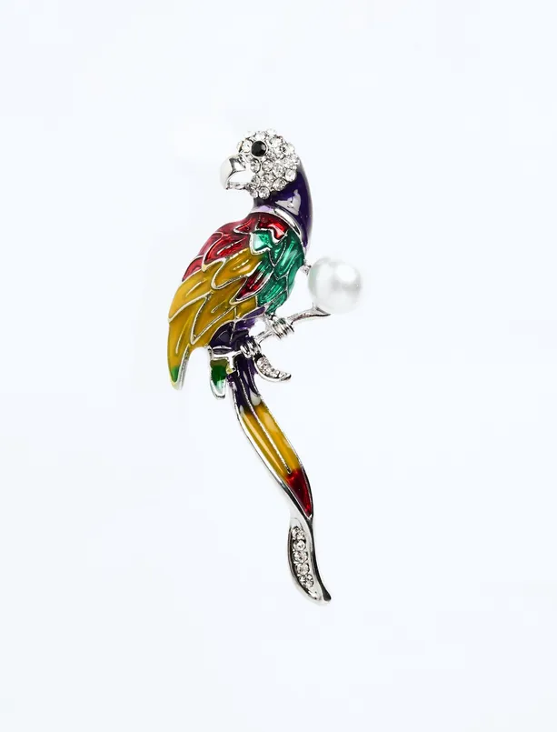 Women Yellow Bird Figured Pearl Detailed Brooch