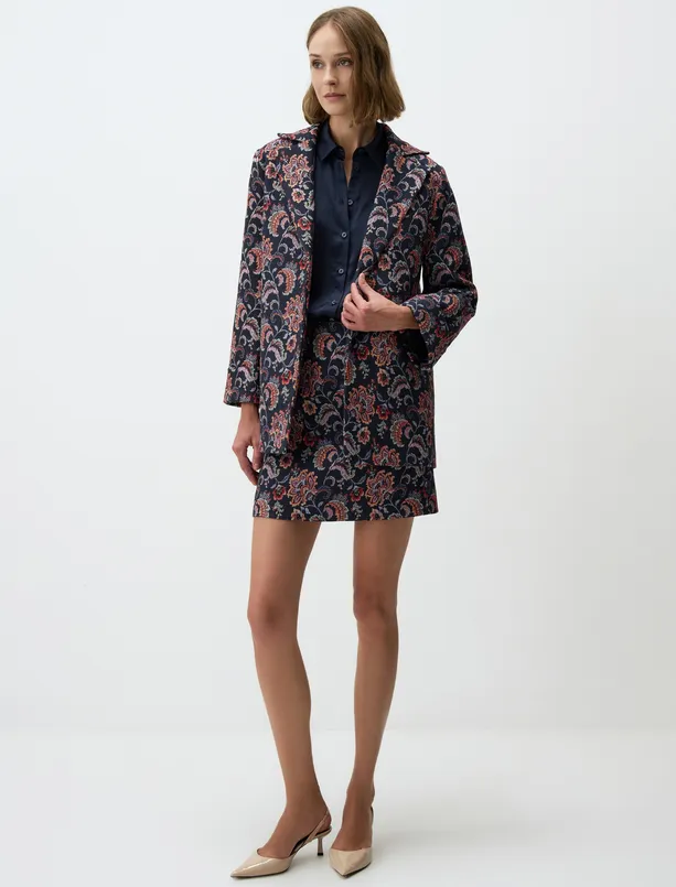 Women Patterned Floral Patterned Long Sleeve Woven Long Jacket