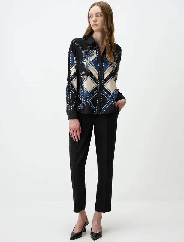 Women Black Long Sleeve Geometric Patterned Woven Shirt