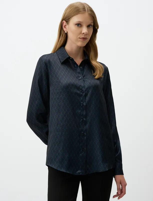 Women  Long Sleeve Patterned Satin Shirt