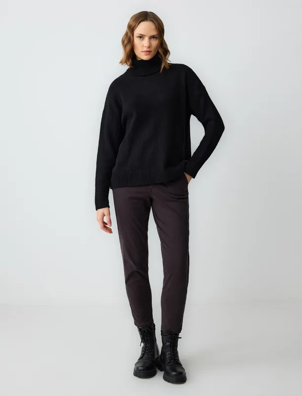 Women Brown High Waist Regular Leg Gabardine Woven Pants