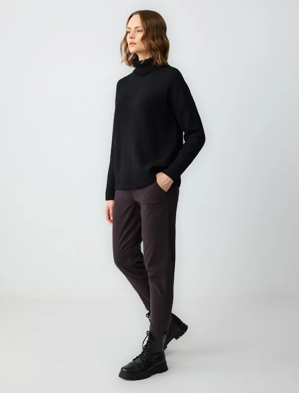 Women Brown High Waist Regular Leg Gabardine Woven Pants