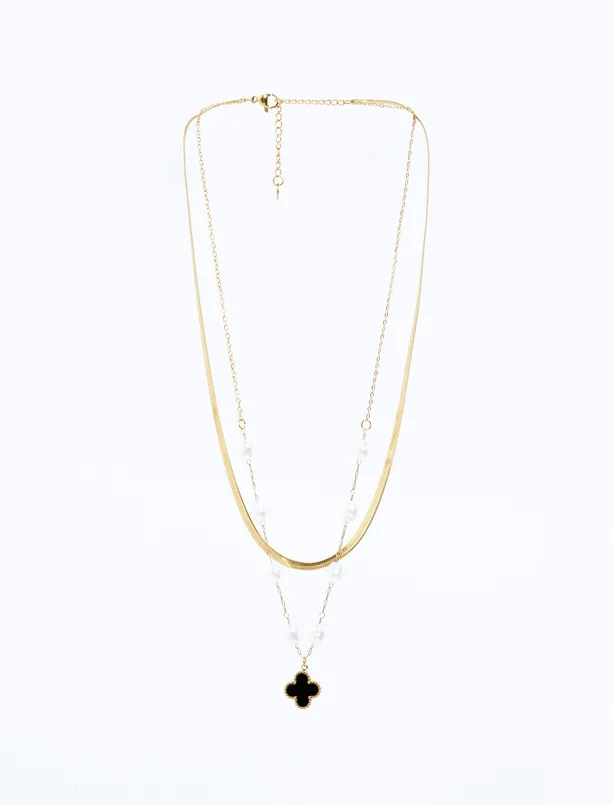 Women Mixed Clover Figured Adjustable Multi Chain Necklace