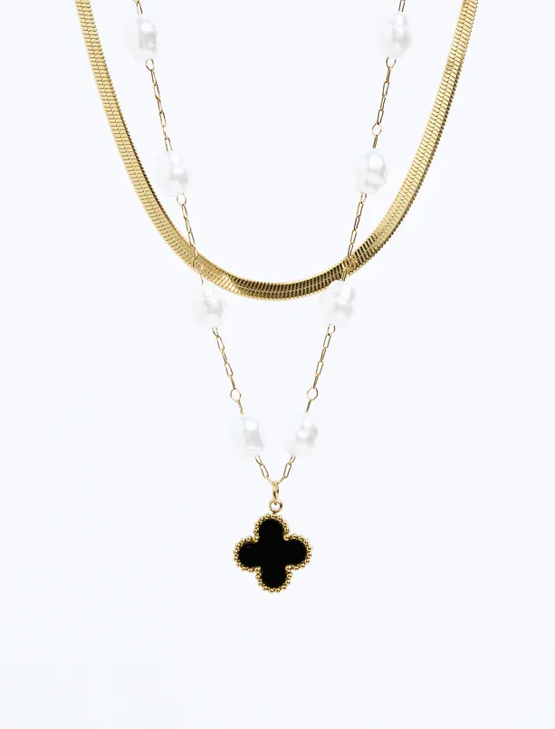 Women Mixed Clover Figured Adjustable Multi Chain Necklace