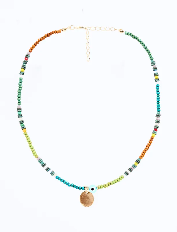 Women Mixed Adjustable Necklace with Colorful Bead Detail
