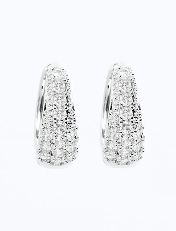 Women Grey Shiny Stone Hoop Earrings