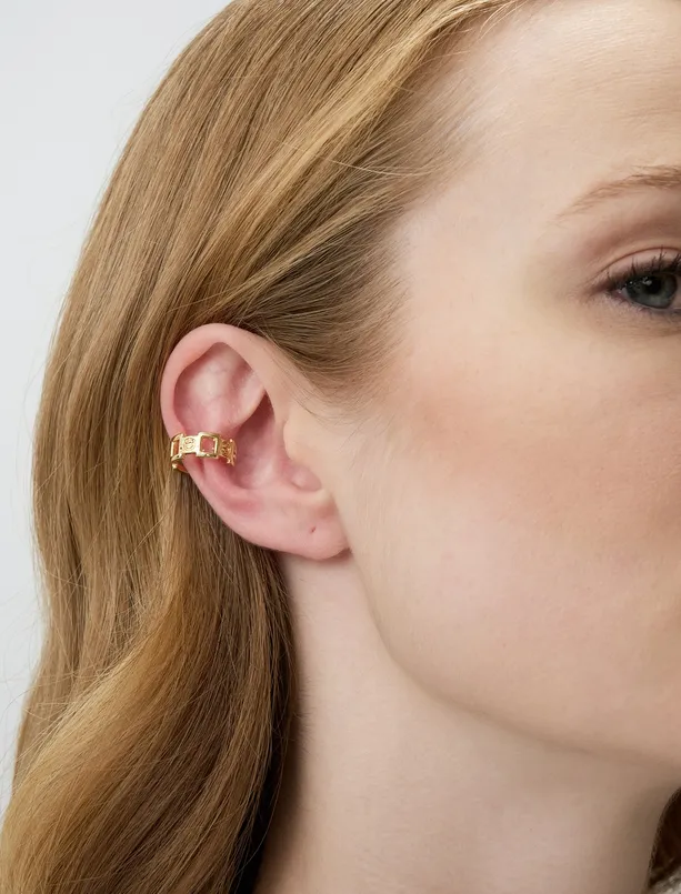 Women Yellow Chain Figured Hoop Earrings