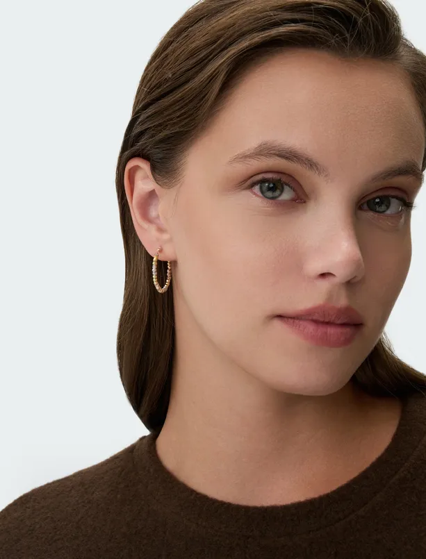 Women Yellow Colorful Beaded Hoop Earrings