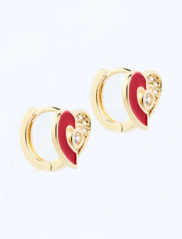 Women Red Colorful Heart Figured Earrings
