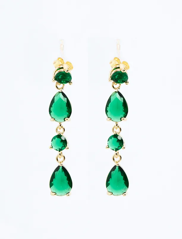 Women Green Oval Stone Figured Rocking Earrings