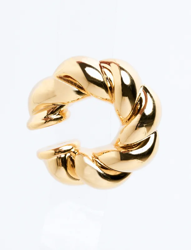 Women Yellow Twist Patterned Hoop Earrings