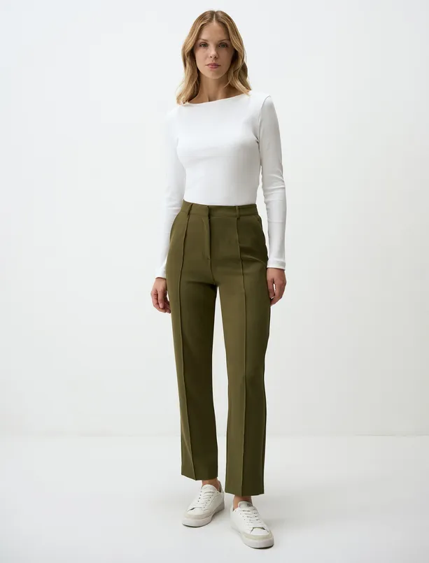Women Haki High Waist Regular Leg Woven Pants