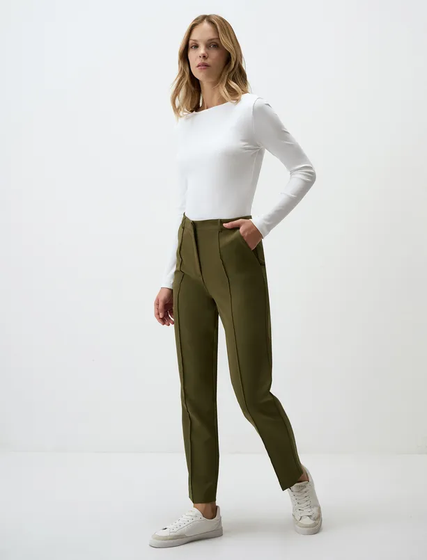 Women Haki High Waist Regular Leg Woven Pants
