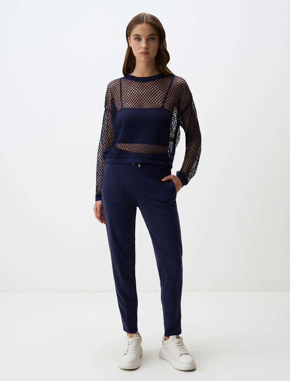 Düz Kesim Normal Paça Yüksek Bel Örme Pantolon