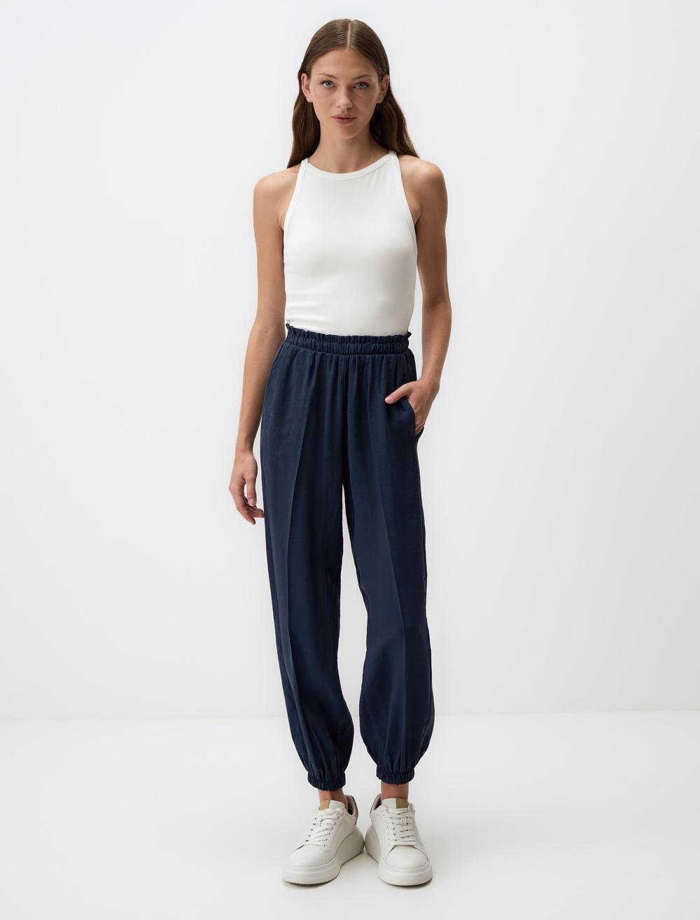 Beli Lastikli Dar Paça Cepli Pantolon