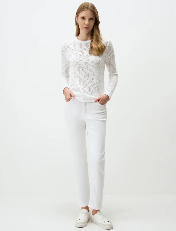 Women White High Waist Regular Leg Denim Pants