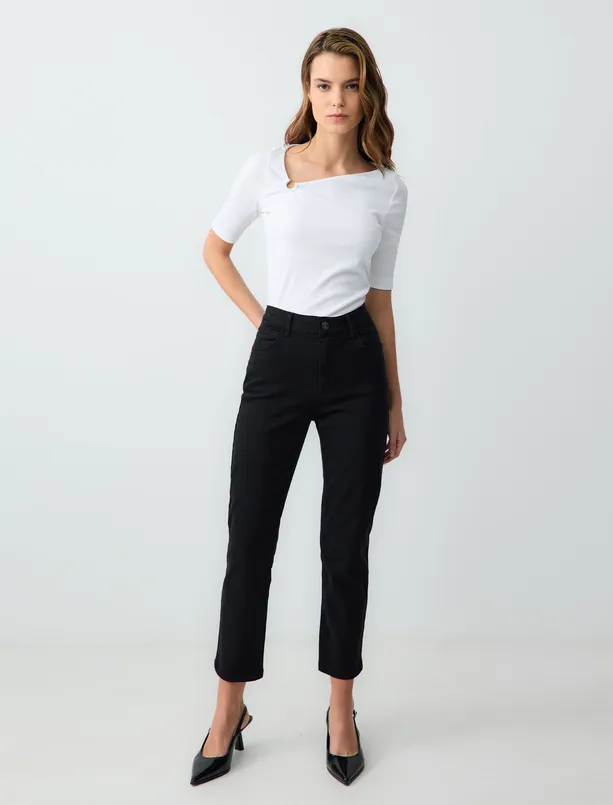 Bayan  Yüksek Bel Normal Paça Denim Pantolon