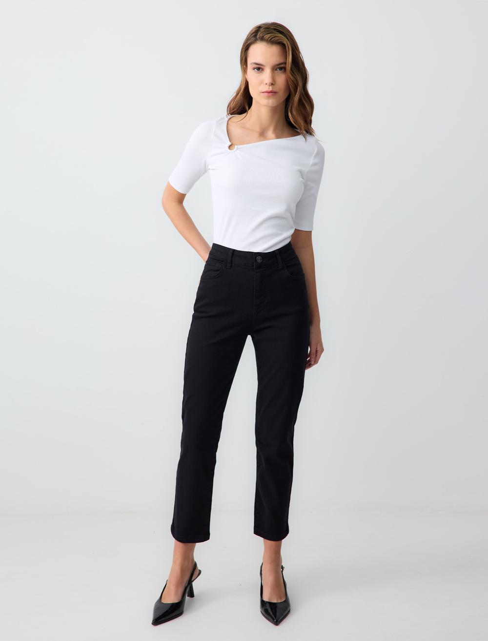 Yüksek Bel Normal Paça Denim Pantolon