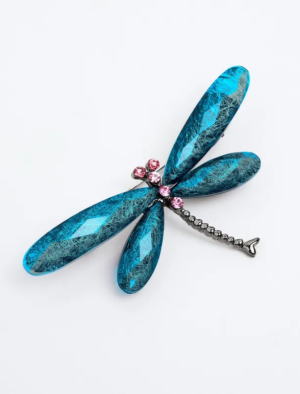Women Blue Dragonfly Figured Stone Detailed Brooch