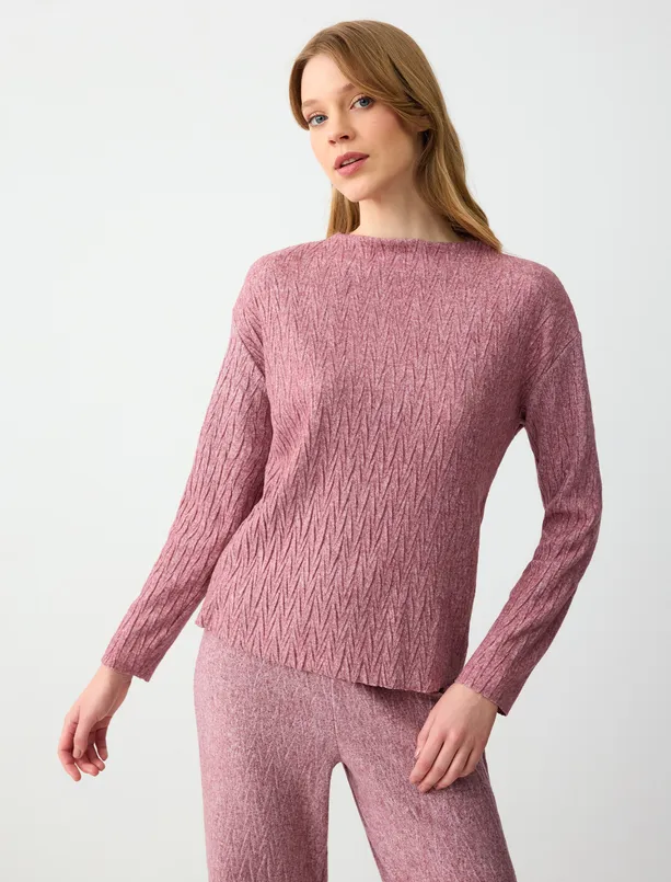 Bayan  Uzun Kollu Kayık Yaka Örme Sweatshirt