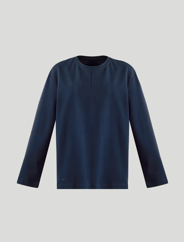 Bayan Lacivert Rahat Kesim Bisiklet Yaka Uzun Kollu Erkek Örme Sweatshirt