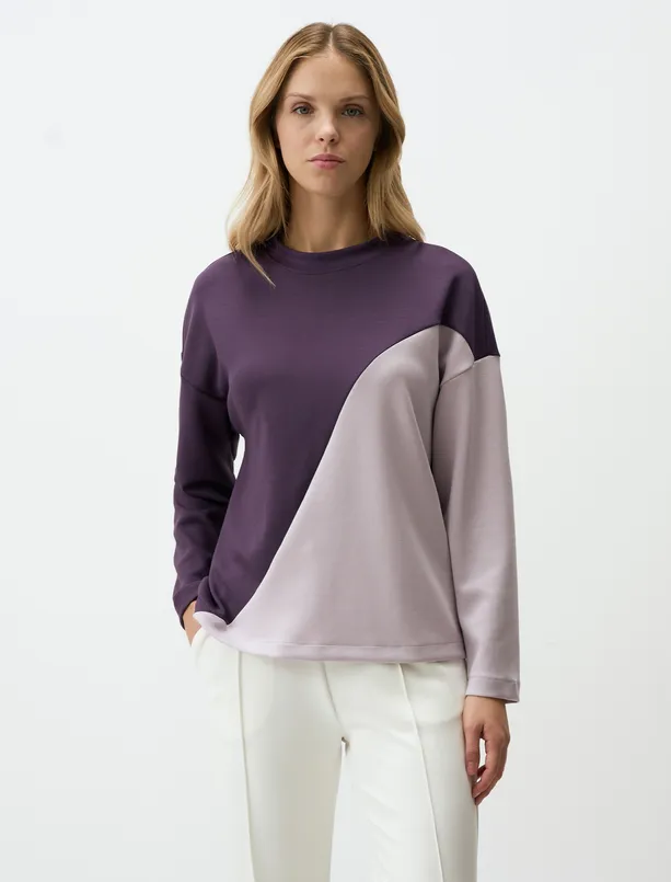Bayan Mor Bisiklet Yaka Renk Geçişli Modal Örme Sweatshirt