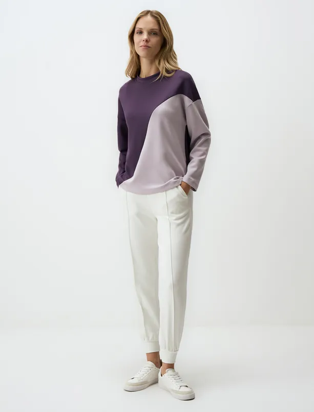 Bayan Mor Bisiklet Yaka Renk Geçişli Modal Örme Sweatshirt