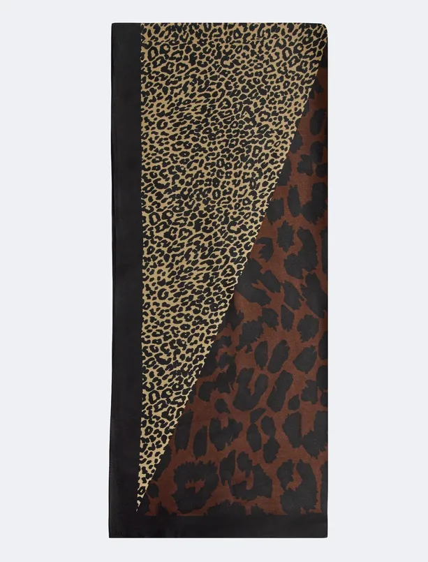 Bayan Kahverengi Leopar Desenli Şal