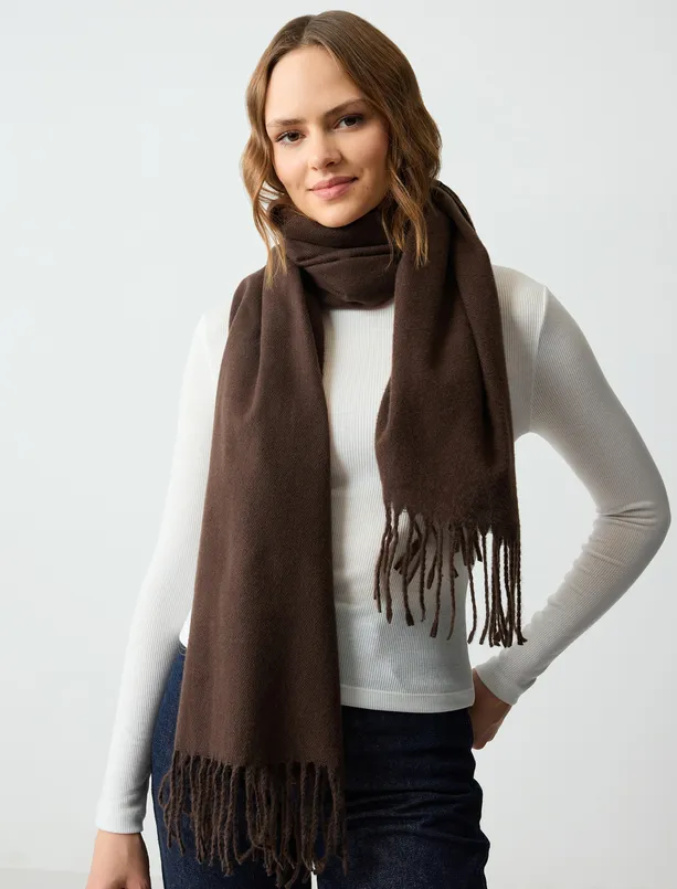 Women Brown Basic Tasseled Shawl