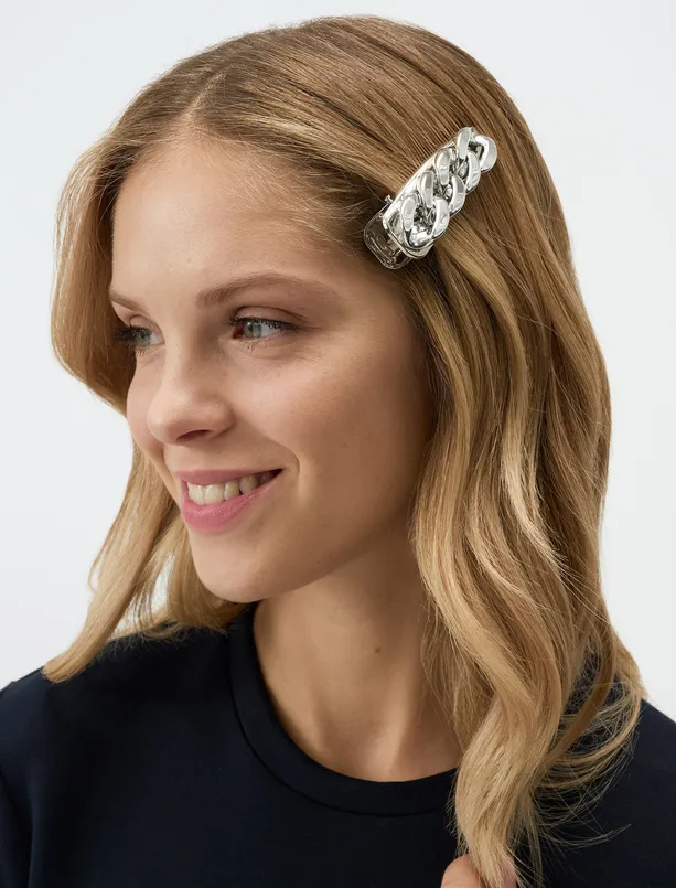 Women Grey Metal Latch Clasp with Twist Detail