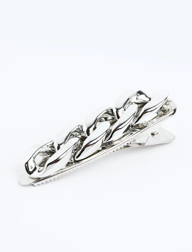 Women Grey Metal Latch Clasp with Twist Detail