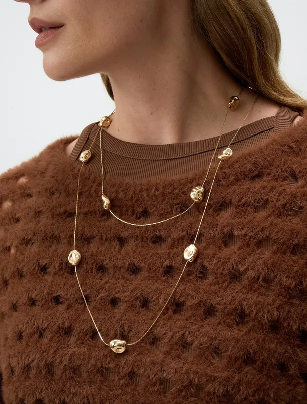 Women Yellow Geometric Figured Double Chain Necklace