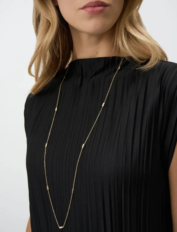 Women Yellow Bar Figured Double Chain Necklace