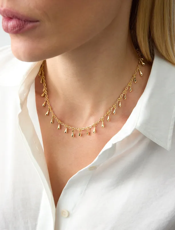 Women Yellow Drop Figured Thin Chain Necklace