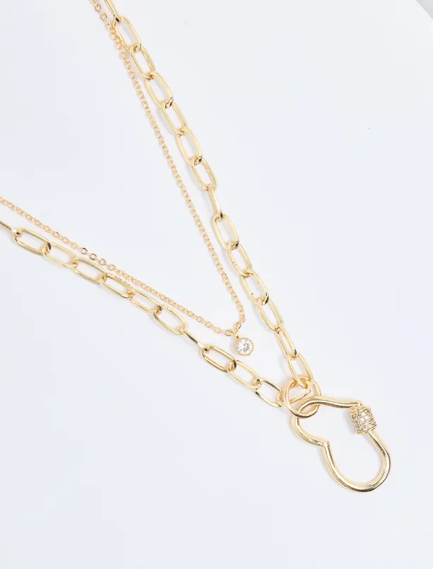 Women Yellow Heart Figured Brilliant Stone Multi Chain Necklace