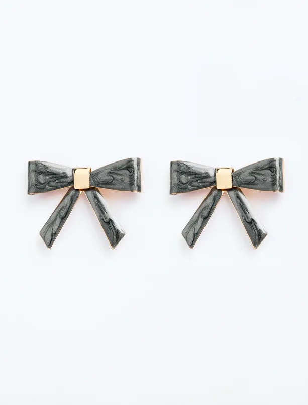 Women Black Bow Figurine Earrings