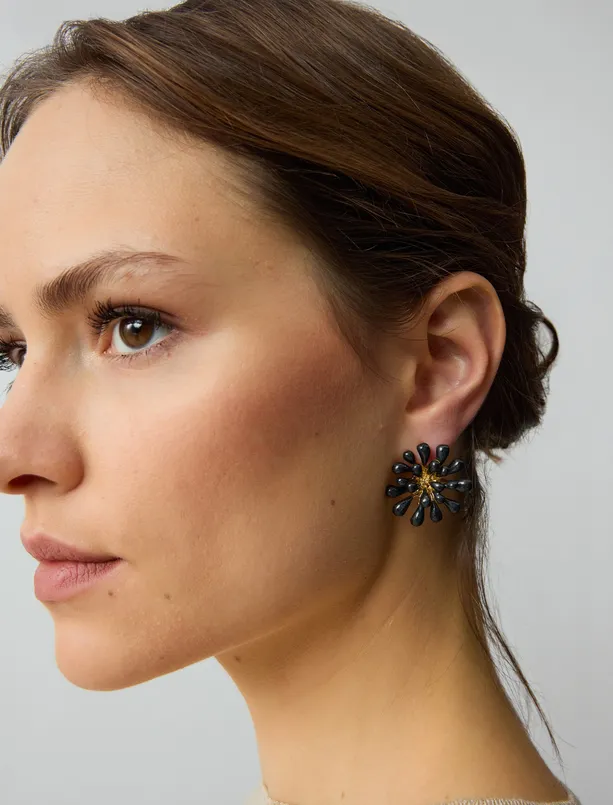 Women Yellow Flower Figured Earrings