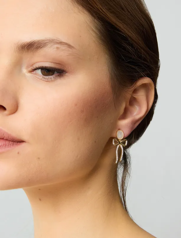Women Yellow Bow Figured Dangling Earrings