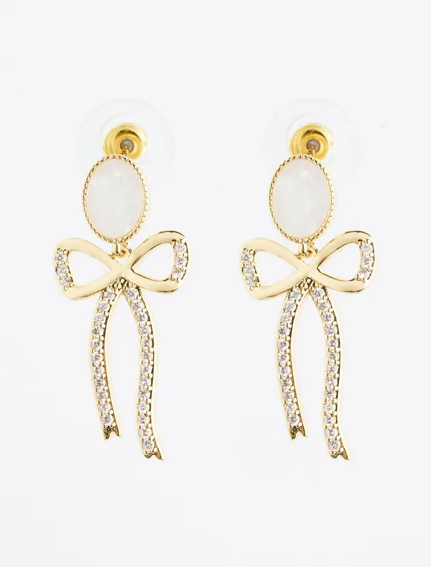 Women Yellow Bow Figured Dangling Earrings