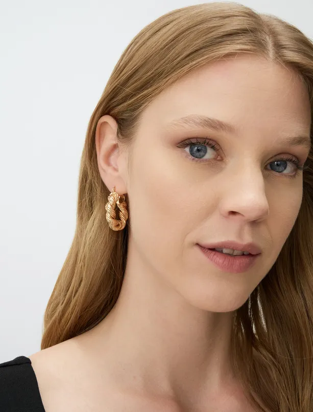 Women Yellow Helix Figured Hoop Earrings